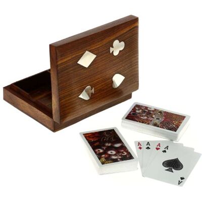 Ajuny Boîte à cartes à jouer avec étui de rangement décoratif en bois avec incrustation en laiton 15,2 x 11,4 x 3,8 cm Ajuny Boîte à cartes à jouer avec étui de rangement décoratif en bois avec incrustation en laiton 15,2 x 11,4 x 3,8 cm
