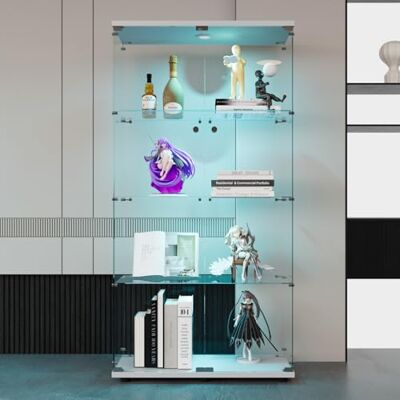 QMTXBYJ Vitrine en Verre avec LED, Armoire de Collection Moderne en Verre à Quatre Couches avec 2 Portes et Serrure, 5mm Verre trempé Transparent Armoir de Verre Debout pour Salon, Chambre QMTXBYJ Vitrine en Verre avec LED, Armoire de Collection Moderne en Verre à Quatre Couches avec 2 Portes et Serrure, 5mm Verre trempé Transparent Armoir de Verre Debout pour Salon, Chambre