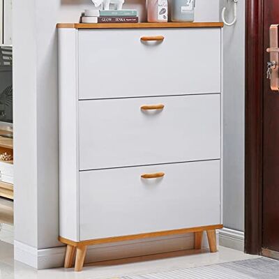 GLFNB Meuble à chaussures en bois blanc avec 2 portes à rabat, trou de ventilation arrière et design fin pour entrée, couloir, placard, chaussures nizer 50 cm de largeur GLFNB Meuble à chaussures en bois blanc avec 2 portes à rabat, trou de ventilation arrière et design fin pour entrée, couloir, placard, chaussures nizer 50 cm de largeur