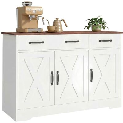HOMCOM Buffet Cuisine, Meuble de Rangement avec 3 Portes de Grange, 2 Tiroirs et Étagères Réglables, Meuble TV pour Téléviseurs Jusqu'à 50 Pouces, pour Salon et Chambre, 108 x 40 x 81 cm, Blanc HOMCOM Buffet Cuisine, Meuble de Rangement avec 3 Portes de Grange, 2 Tiroirs et Étagères Réglables, Meuble TV pour Téléviseurs Jusqu'à 50 Pouces, pour Salon et Chambre, 108 x 40 x 81 cm, Blanc