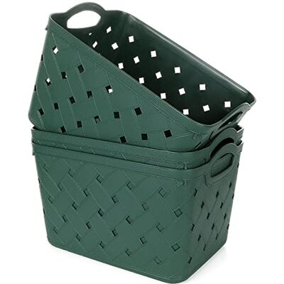 ASelected Lot de 3 paniers de rangement en plastique tissé avec poignées, grand 35 x 30 x 21 cm, beau tendance, motif peau croisée, pour cuisine, salon, bureau, salle de bain, chambre à coucher (vert) ASelected Lot de 3 paniers de rangement en plastique tissé avec poignées, grand 35 x 30 x 21 cm, beau tendance, motif peau croisée, pour cuisine, salon, bureau, salle de bain, chambre à coucher (vert)