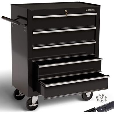 Arebos Servante d’Atelier Servante Caisse à Outils 5 Tiroirs 73P x 67l x 38H Noir Tiroirs pouvant être verrouillés Résistante aux Rayures Arebos Servante d’Atelier Servante Caisse à Outils 5 Tiroirs 73P x 67l x 38H Noir Tiroirs pouvant être verrouillés Résistante aux Rayures