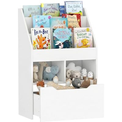 HOMCOM Bibliothèque Multi-Rangement 3 Étagères 2 Niches Bois Blanc Bibliotheque Bebe, Étagère de Rangement, Grand Tiroir HOMCOM Bibliothèque Multi-Rangement 3 Étagères 2 Niches Bois Blanc Bibliotheque Bebe, Étagère de Rangement, Grand Tiroir
