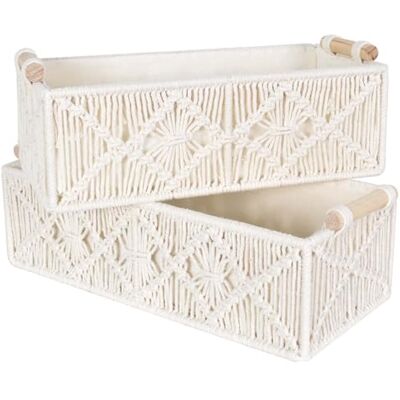 Naapesi Lot de 2 paniers de rangement tressés avec poignées En corde de coton Fait à la main Panier de rangement pour chambre à coucher et salon Panier cadeau Corbeille à pain (blanc) Naapesi Lot de 2 paniers de rangement tressés avec poignées En corde de coton Fait à la main Panier de rangement pour chambre à coucher et salon Panier cadeau Corbeille à pain (blanc)