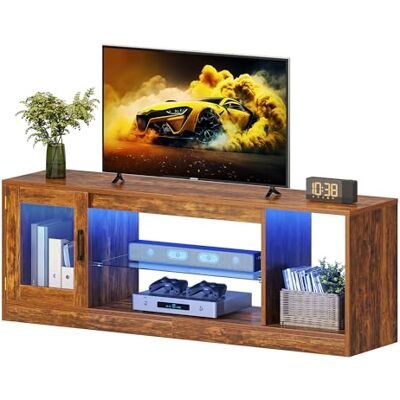YITAHOME Meuble TV de style moderne pour téléviseurs jusqu'à 65 pouces avec étagères de rangement ouvertes réglables en verre pour salon, salle de divertissement de jeu, couloir, chambre à coucher YITAHOME Meuble TV de style moderne pour téléviseurs jusqu'à 65 pouces avec étagères de rangement ouvertes réglables en verre pour salon, salle de divertissement de jeu, couloir, chambre à coucher