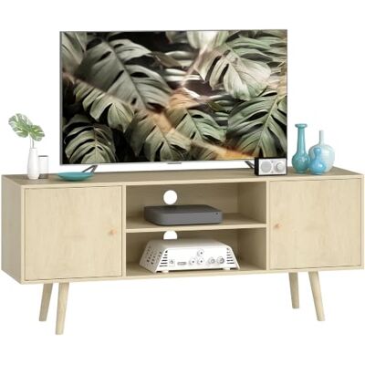 HOMCOM Meuble TV 120 cm pour Téléviseur jusqu'à 55 Pouces Bois Naturel Meuble Télé, 2 Placards, 2 Étagères Ouvertes, Banc TV Moderne, Salon, Chambre à Coucher HOMCOM Meuble TV 120 cm pour Téléviseur jusqu'à 55 Pouces Bois Naturel Meuble Télé, 2 Placards, 2 Étagères Ouvertes, Banc TV Moderne, Salon, Chambre à Coucher