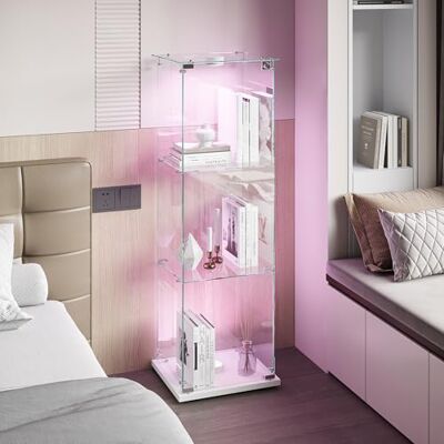 FEEOHOME Vitrine transparente avec lampe sur base vitrine tempérée moderne, vitrine en verre avec 3 couches avec porte, vitrines de collection pour salon, chambre à coucher, 78,5 x 35 x 117 cm (blanc, 1 porte FEEOHOME Vitrine transparente avec lampe sur base vitrine tempérée moderne, vitrine en verre avec 3 couches avec porte, vitrines de collection pour salon, chambre à coucher, 78,5 x 35 x 117 cm (blanc, 1 porte