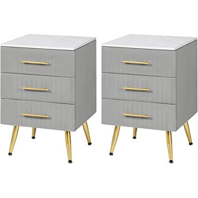 WOLTU Lot de 2 Table de Chevet avec 3 Tiroirs en Velours Table de Nuit Commode de Rangement pour Chambre à Coucher Salon en MDF Montage Facile 40,5x41x60cm, Gris, TS135gr WOLTU Lot de 2 Table de Chevet avec 3 Tiroirs en Velours Table de Nuit Commode de Rangement pour Chambre à Coucher Salon en MDF Montage Facile 40,5x41x60cm, Gris, TS135gr