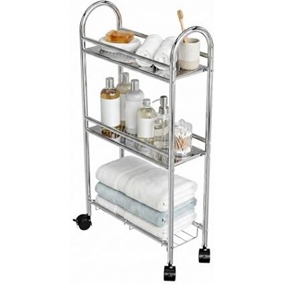 Amig Chariot de rangement pour salle de bain Mod. BRISA 3 niveaux Fabriqué en acier Couleur argentée Avec roues Pour petits espaces 40,5 x 14,5 x 77 cm Amig Chariot de rangement pour salle de bain Mod. BRISA 3 niveaux Fabriqué en acier Couleur argentée Avec roues Pour petits espaces 40,5 x 14,5 x 77 cm