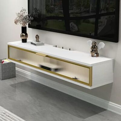 FHSLKXIM Petit support de télévision, console TV flottante avec porte en verre rabattable, pour chambre à coucher, salle multimédia, petit salon, blanc, a, 120 cm FHSLKXIM Petit support de télévision, console TV flottante avec porte en verre rabattable, pour chambre à coucher, salle multimédia, petit salon, blanc, a, 120 cm
