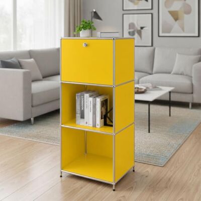 Floordirekt Etagère métal Concept Epure MK-107 Jaune Étagère de rangement à quatre étages avec trois niveaux ouverts et compartiment verrouillable 50 x 40 x 121 cm Floordirekt Etagère métal Concept Epure MK-107 Jaune Étagère de rangement à quatre étages avec trois niveaux ouverts et compartiment verrouillable 50 x 40 x 121 cm