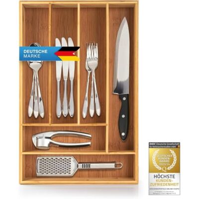 Dimono Tiroir insert en bois de bambou système d'organisation Tiroir à couverts flexible insert Organisateur coulissant pour cuisine, bureau, salle de bains et tout le monde (29 x 45 cm) Dimono Tiroir insert en bois de bambou système d'organisation Tiroir à couverts flexible insert Organisateur coulissant pour cuisine, bureau, salle de bains et tout le monde (29 x 45 cm)