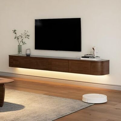 BIGYOUZI Meuble TV flottant en bois massif, meuble TV mural avec plusieurs possibilités de rangement (noyer et lumière, 160 x 30 x 20 cm) BIGYOUZI Meuble TV flottant en bois massif, meuble TV mural avec plusieurs possibilités de rangement (noyer et lumière, 160 x 30 x 20 cm)