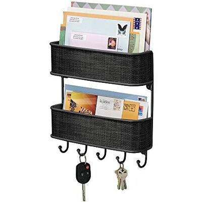 mDesign Corbeille à courrier et barre à clés Rangement ordonné des clés, lettres, brochures dans deux paniers Organiseur d'entrée, porte-clés avec étagère Noir mDesign Corbeille à courrier et barre à clés Rangement ordonné des clés, lettres, brochures dans deux paniers Organiseur d'entrée, porte-clés avec étagère Noir