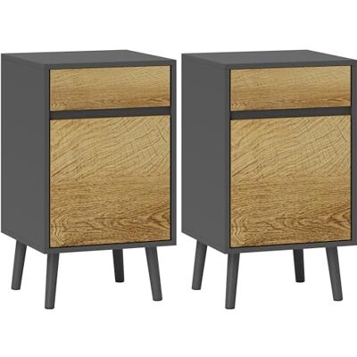 HOMCOM Lot de 2 Tables de Chevet Table de Nuit avec tiroirs et Placard, Style Moderne pour Chambre à Coucher, Salon, 40 x 39 x 69 cm, Gris foncé HOMCOM Lot de 2 Tables de Chevet Table de Nuit avec tiroirs et Placard, Style Moderne pour Chambre à Coucher, Salon, 40 x 39 x 69 cm, Gris foncé