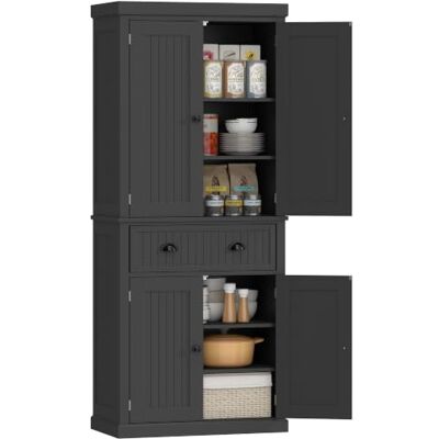 HOMCOM 72" Grand placard de cuisine avec 4 portes Beadboard Noir Buffet de rangement moderne avec tiroir et étagères réglables HOMCOM 72" Grand placard de cuisine avec 4 portes Beadboard Noir Buffet de rangement moderne avec tiroir et étagères réglables
