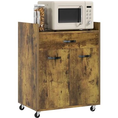 HOMCOM Chariot de Service desserte de Cuisine à roulettes tiroir Placard 2 Portes étagère en Bois Effet Bois d'acajou HOMCOM Chariot de Service desserte de Cuisine à roulettes tiroir Placard 2 Portes étagère en Bois Effet Bois d'acajou
