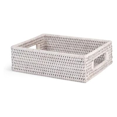 H&H Panier rectangulaire avec poignées en rotin blanc, 23 x 18 x H 7 cm H&H Panier rectangulaire avec poignées en rotin blanc, 23 x 18 x H 7 cm