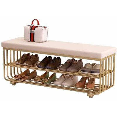 KaBuea Banc à chaussures, organiseur de chaussures en métal à 3 niveaux, banc d'entrée en cuir synthétique, peut supporter jusqu'à 130 kg, pour entrée, salle de bain, chambre à coucher KaBuea Banc à chaussures, organiseur de chaussures en métal à 3 niveaux, banc d'entrée en cuir synthétique, peut supporter jusqu'à 130 kg, pour entrée, salle de bain, chambre à coucher