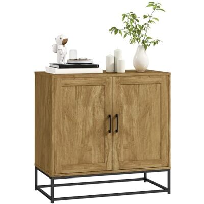 HOMCOM Buffet de salon à 2 niveaux avec étagère réglable et 2 portes, meuble de salon en bois et acier, buffet salon pour entrée et salle à manger, 80 x 40 x 78 cm, bois naturel HOMCOM Buffet de salon à 2 niveaux avec étagère réglable et 2 portes, meuble de salon en bois et acier, buffet salon pour entrée et salle à manger, 80 x 40 x 78 cm, bois naturel