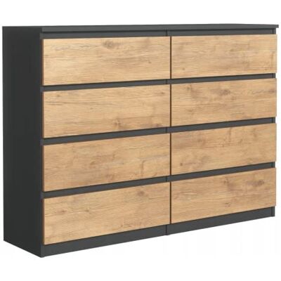 3E 3xE living.com Commode avec 8 tiroirs, Anthracite et chêne Lancelot l : 120 cm, H : 101 cm, P : 39 cm 3E 3xE living.com Commode avec 8 tiroirs, Anthracite et chêne Lancelot l : 120 cm, H : 101 cm, P : 39 cm