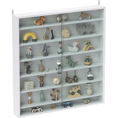 HOMCOM Vitrine pour Collection 6 Étagères, 80x9,5x83cm Blanc Vitrine Murale, Étagères Réglables, 2 Portes Coulissantes en Verre, pour Collection de Figurines et Voitures Miniatures HOMCOM Vitrine pour Collection 6 Étagères, 80x9,5x83cm Blanc Vitrine Murale, Étagères Réglables, 2 Portes Coulissantes en Verre, pour Collection de Figurines et Voitures Miniatures