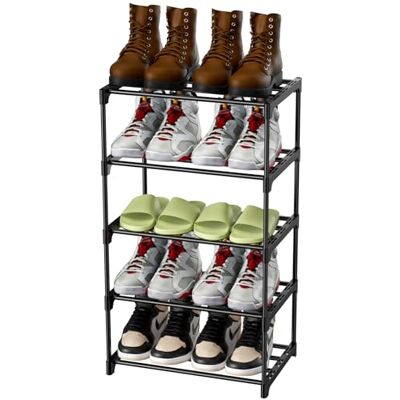 Magrimaxio Petit porte-chaussures noir à 5 niveaux, rangement et organisation, pour entrée, couloir et placard Magrimaxio Petit porte-chaussures noir à 5 niveaux, rangement et organisation, pour entrée, couloir et placard