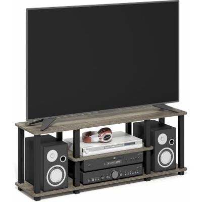 Furinno Turn No Tools Meubles TV 3D à 3 Niveaux avec Tube Carré, Chêne Français Gris/Noir, One Size Furinno Turn No Tools Meubles TV 3D à 3 Niveaux avec Tube Carré, Chêne Français Gris/Noir, One Size