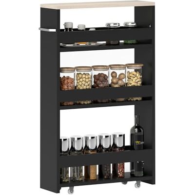kleankin Chariot de Rangement à 3 Niveaux avec Poignée 48x15x80 cm Noir Chariot de Stockage, Étagère sur Roulettes, pour Cuisine Étroite, Salle de Bain, Buanderie, Bureau kleankin Chariot de Rangement à 3 Niveaux avec Poignée 48x15x80 cm Noir Chariot de Stockage, Étagère sur Roulettes, pour Cuisine Étroite, Salle de Bain, Buanderie, Bureau