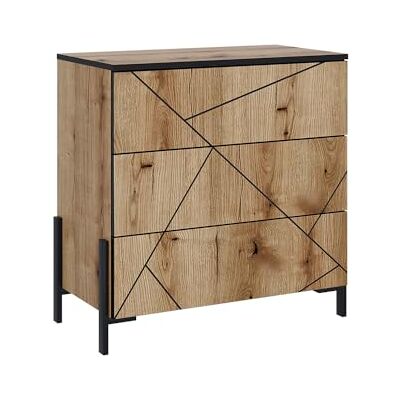 Vicco Commode avec tiroirs "Hatto", Chêne, 78x76.8cm avec 3 tiroirs, adapté au rangement et au stockage dans la chambre à coucher Vicco Commode avec tiroirs "Hatto", Chêne, 78x76.8cm avec 3 tiroirs, adapté au rangement et au stockage dans la chambre à coucher