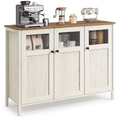 VASAGLE Meuble de Rangement, Buffet, avec Placard 3 Portes, pour Salle à Manger, Salon, Cuisine, Entrée, Cadre en Acier, Style Industriel, Marron Miel et Blanc Rustique LSC099WJ02 VASAGLE Meuble de Rangement, Buffet, avec Placard 3 Portes, pour Salle à Manger, Salon, Cuisine, Entrée, Cadre en Acier, Style Industriel, Marron Miel et Blanc Rustique LSC099WJ02