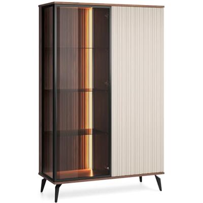 Komodee Vitrine Debout Dawson Noix Cachemire Vitrée Éclairage LED Largeur 103 cm, Hauteur 162 cm, Profondeur 39 cm Komodee Vitrine Debout Dawson Noix Cachemire Vitrée Éclairage LED Largeur 103 cm, Hauteur 162 cm, Profondeur 39 cm