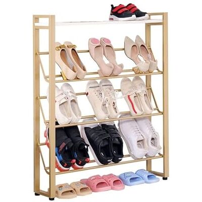 NexaGeniX Rangement chaussures Étagère à chaussures étroite, organisateur de 4 niveaux avec étagère en bois blanc, rangement métal doré peu encombrante for entrée, couloir, salon(100 * 17 * 120cm) NexaGeniX Rangement chaussures Étagère à chaussures étroite, organisateur de 4 niveaux avec étagère en bois blanc, rangement métal doré peu encombrante for entrée, couloir, salon(100 * 17 * 120cm)