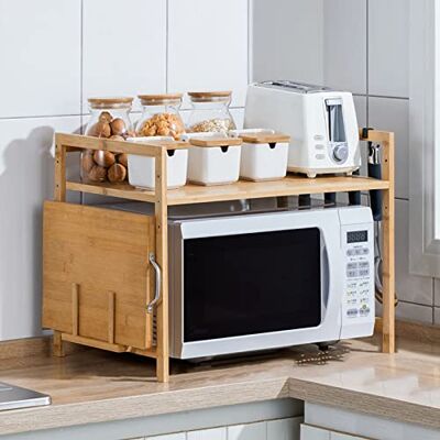 LANTUS Support Micro-Ondes en Bois, Support pour Four à Micro-Ondes, Etagère de Cuisine à 2/3 Niveaux avec 4 Crochets, étagère de Cuisine Hauteur réglable (52 * 30 * 35cm monocouche) LANTUS Support Micro-Ondes en Bois, Support pour Four à Micro-Ondes, Etagère de Cuisine à 2/3 Niveaux avec 4 Crochets, étagère de Cuisine Hauteur réglable (52 * 30 * 35cm monocouche)