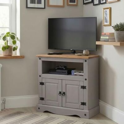 IDIMEX Meuble TV Ramon Banc télévision en pin Massif Gris et Brun avec 2 Portes et 1 Niche, Meuble de Rangement Style Mexicain en Bois dim 85 x 78 x 43 cm IDIMEX Meuble TV Ramon Banc télévision en pin Massif Gris et Brun avec 2 Portes et 1 Niche, Meuble de Rangement Style Mexicain en Bois dim 85 x 78 x 43 cm