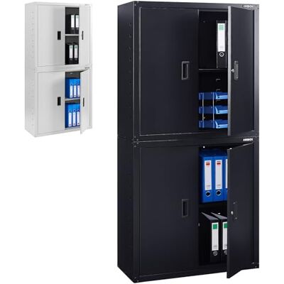 Arebos Armoire de bureau Noir 180 x 40 x 90 cm 4 portes 2 étagères réglables en hauteur Avec serrure à cylindre Arebos Armoire de bureau Noir 180 x 40 x 90 cm 4 portes 2 étagères réglables en hauteur Avec serrure à cylindre