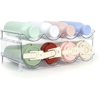 RUIQINGSANY Lot de 2 porte-bouteilles empilables pour réfrigérateur, placard, garde-manger Porte-bouteilles d'eau pour armoires de cuisine, plan de travail, réfrigérateur, chaque étagère peut RUIQINGSANY Lot de 2 porte-bouteilles empilables pour réfrigérateur, placard, garde-manger Porte-bouteilles d'eau pour armoires de cuisine, plan de travail, réfrigérateur, chaque étagère peut
