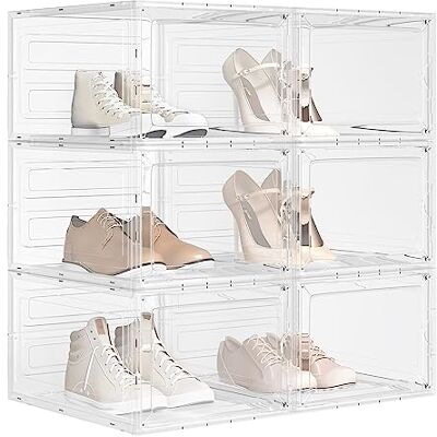 WOLTU Lot de 6 boîtes à chaussures empilables avec porte magnétique Boîte de rangement transparente Pour chaussures jusqu'à la taille 46 Chaussures à talons hauts En plastique WOLTU Lot de 6 boîtes à chaussures empilables avec porte magnétique Boîte de rangement transparente Pour chaussures jusqu'à la taille 46 Chaussures à talons hauts En plastique