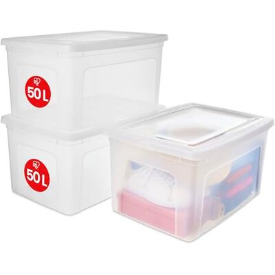 Iris Ohyama , Lot de 3 boîtes de rangement, 50 L, transparent, empilable, salon, chambre Modular Clear Box MCB-50 Transparent Iris Ohyama , Lot de 3 boîtes de rangement, 50 L, transparent, empilable, salon, chambre Modular Clear Box MCB-50 Transparent