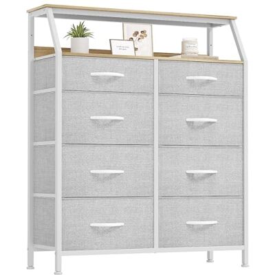 YITAHOME Commode à 8 tiroirs avec cadre en acier, dessus en bois et tissu pour chambre à coucher, salon, crèche, placard, gris clair YITAHOME Commode à 8 tiroirs avec cadre en acier, dessus en bois et tissu pour chambre à coucher, salon, crèche, placard, gris clair