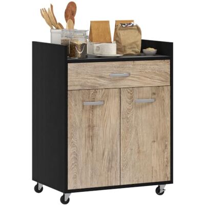 HOMCOM Chariot de Service à Roulettes Tiroir Placard Bois Gris Noir Desserte de Cuisine, 2 Portes HOMCOM Chariot de Service à Roulettes Tiroir Placard Bois Gris Noir Desserte de Cuisine, 2 Portes