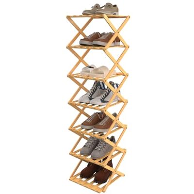 homewell Étagère à chaussures en bambou à 7 niveaux, pliable, sans montage, étroite, en tissu non tissé, pour couloir, chambre à coucher (bois naturel) homewell Étagère à chaussures en bambou à 7 niveaux, pliable, sans montage, étroite, en tissu non tissé, pour couloir, chambre à coucher (bois naturel)