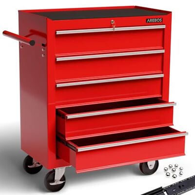 Arebos Servante d’Atelier Servante Caisse 5 tiroirs Rouge Chariot d'Atelier Résistante aux Rayures avec revêtement antidérapant 70 x 33 x 78 cm Arebos Servante d’Atelier Servante Caisse 5 tiroirs Rouge Chariot d'Atelier Résistante aux Rayures avec revêtement antidérapant 70 x 33 x 78 cm