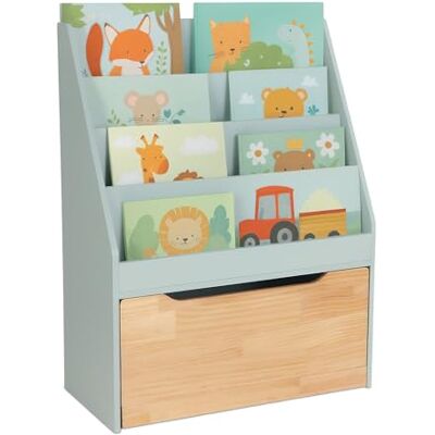 Relaxdays Étagère Enfant , H x l x P : 80 x 60 x 30 cm, 4 Compartiments, Coffre à Jouets sur roulettes, Turquoise/Nature Relaxdays Étagère Enfant , H x l x P : 80 x 60 x 30 cm, 4 Compartiments, Coffre à Jouets sur roulettes, Turquoise/Nature