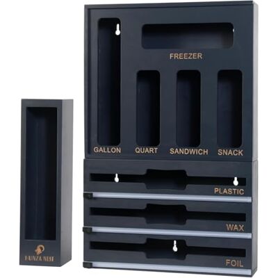 HUNZA NEST Set de organisateur pour cuisine en bambou 9 en 1 Distributeur Film Alimentaire Aluminium ,Organiseur de sac de rangement et boîte de rangement de tiroir en 100% Bambou (Gris foncé) HUNZA NEST Set de organisateur pour cuisine en bambou 9 en 1 Distributeur Film Alimentaire Aluminium ,Organiseur de sac de rangement et boîte de rangement de tiroir en 100% Bambou (Gris foncé)