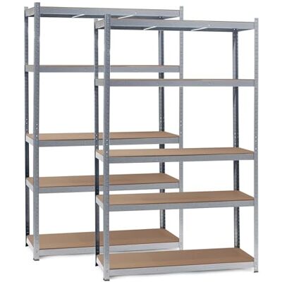 WilTec Lot de 2 étagères pour charges lourdes 120 x 60 x 200 cm, 200 kg/étagère, étagère enfichable en acier galvanisé avec 5 étagères, étagère d'atelier WilTec Lot de 2 étagères pour charges lourdes 120 x 60 x 200 cm, 200 kg/étagère, étagère enfichable en acier galvanisé avec 5 étagères, étagère d'atelier