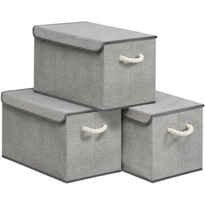 SONGMICS Boîte de rangement avec couvercle, Lot de 3, Pliable, Boîtes en tissu, Rangement, Organisateur, pour Armoire, Poignées, pour Chambre, Salon, 50 x 30 x 30 cm, Gris tourterelle RFB050GD01 SONGMICS Boîte de rangement avec couvercle, Lot de 3, Pliable, Boîtes en tissu, Rangement, Organisateur, pour Armoire, Poignées, pour Chambre, Salon, 50 x 30 x 30 cm, Gris tourterelle RFB050GD01