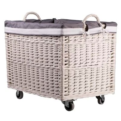 e-wicker24 Coffre de rangement, Panier à linge rectangulaire, panier en osier blanc avec roulettes et doublure en tissu, malle rangement osier,corbeille, boite (Blanc_gris) e-wicker24 Coffre de rangement, Panier à linge rectangulaire, panier en osier blanc avec roulettes et doublure en tissu, malle rangement osier,corbeille, boite (Blanc_gris)