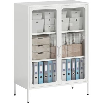 HOMCOM Armoire de Bureau à 3 Niveaux 2 Portes en Verre 80x40x110 cm Blanc Meuble de Rangement Bureau en Acier, 2 Étagères Réglables, Armoire à Dossiers, Documents et Papeterie HOMCOM Armoire de Bureau à 3 Niveaux 2 Portes en Verre 80x40x110 cm Blanc Meuble de Rangement Bureau en Acier, 2 Étagères Réglables, Armoire à Dossiers, Documents et Papeterie
