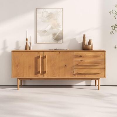 IDIMEX Buffet TECCA avec 2 portes et 3 tiroirs couleur chêne Commode en bois massif, étagère réglable, meuble de salon style milieu du siècle IDIMEX Buffet TECCA avec 2 portes et 3 tiroirs couleur chêne Commode en bois massif, étagère réglable, meuble de salon style milieu du siècle